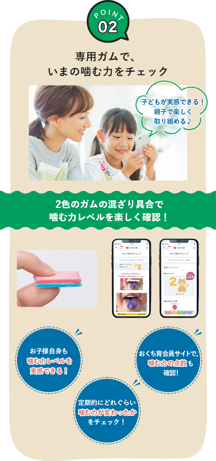 専用ガムでいまの噛む力のをチェック